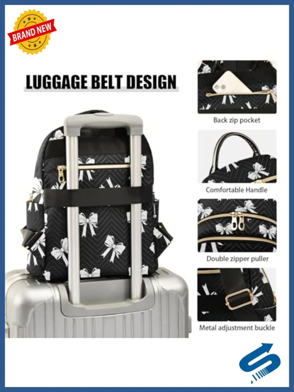 Wave Quilted Backpack Purse - Lightweight Polyester, Multiple Pockets